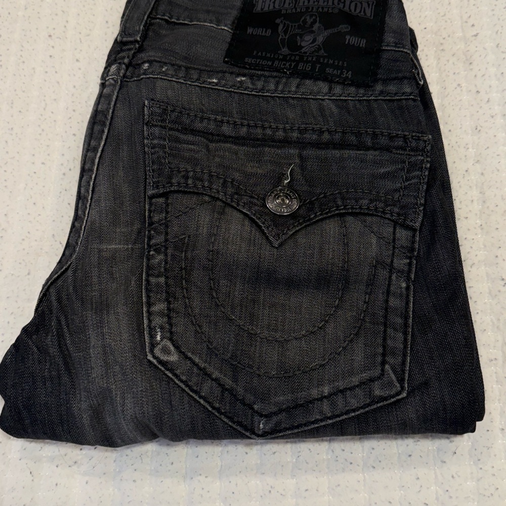 True Religion Men's Black Denim Straight Jeans